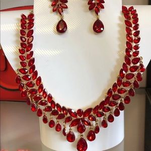 Red Jewelry Set Earrings and Necklace